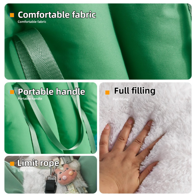 Green 2-in-1 Fluffy Travel Cat Bed & Car Safety Seat - Enclosed Windproof Pet Carrier with Reversible Summer/Winter Cushion, Reinforced Handle and Escape-Proof Leash - Image 4
