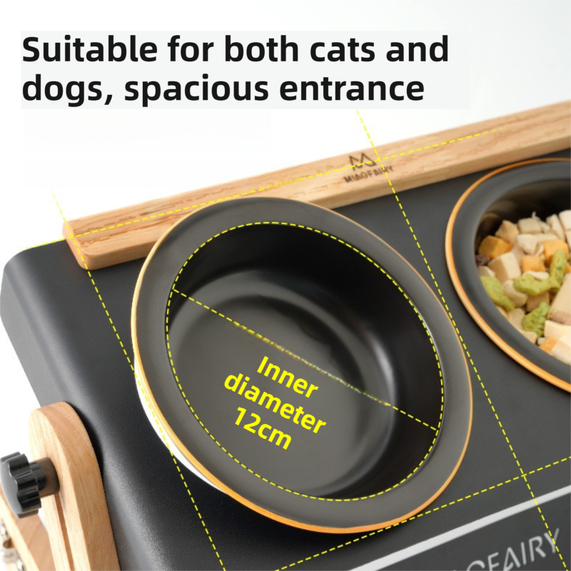 White Elevated Adjustable (9-14CM) Double Ceramic Bowls Pet Diner - Ergonomic 270° Tilt Controlled Tip-Proof Stable Iron Base - Image 2