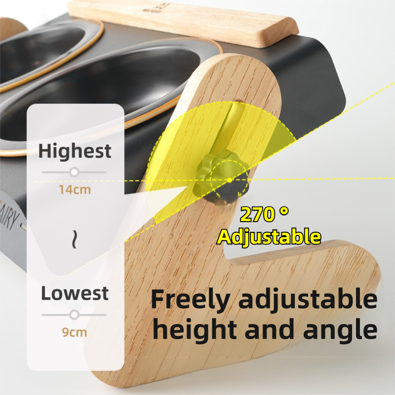 White Elevated Adjustable (9-14CM) Double Ceramic Bowls Pet Diner - Ergonomic 270° Tilt Controlled Tip-Proof Stable Iron Base - Image 3