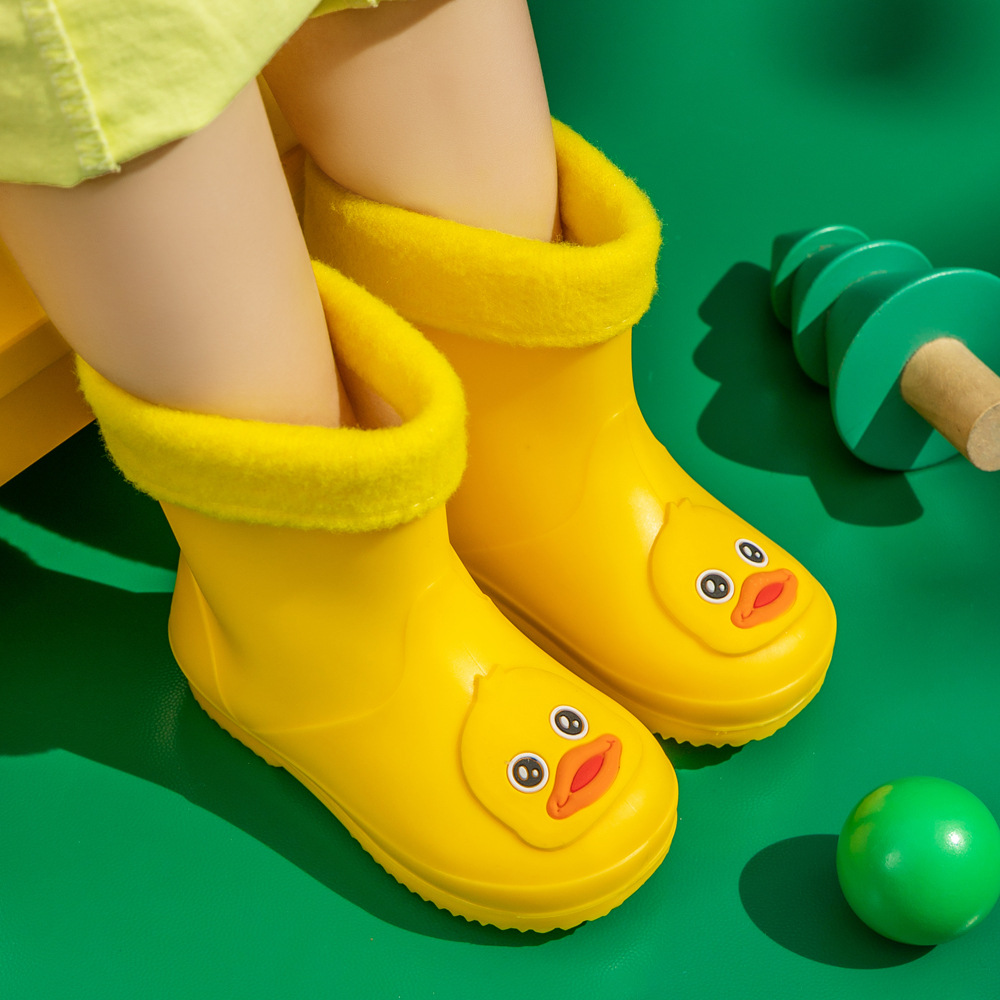 Kids Cartoon Rain Gear Set - Eco-Friendly Odorless Yellow Duck Raincoat & Matching 15cm Duck Rain Boots with Detachable Warm Cotton Liner - Image 3