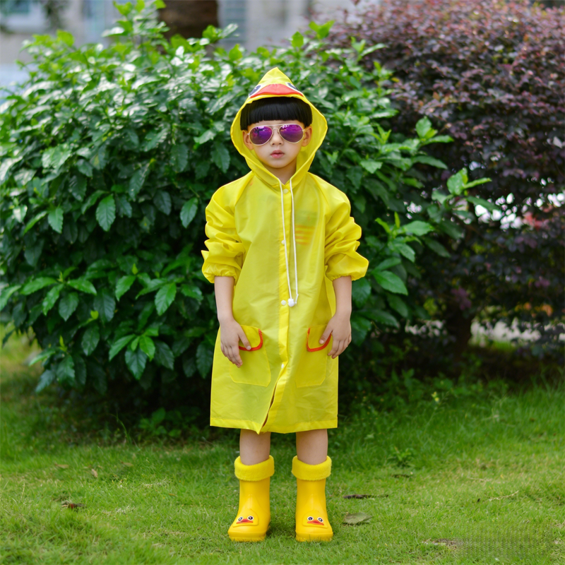 Kids Cartoon Rain Gear Set - Eco-Friendly Odorless Yellow Duck Raincoat & Matching 18cm Duck Rain Boots with Detachable Warm Cotton Liner - Image 2