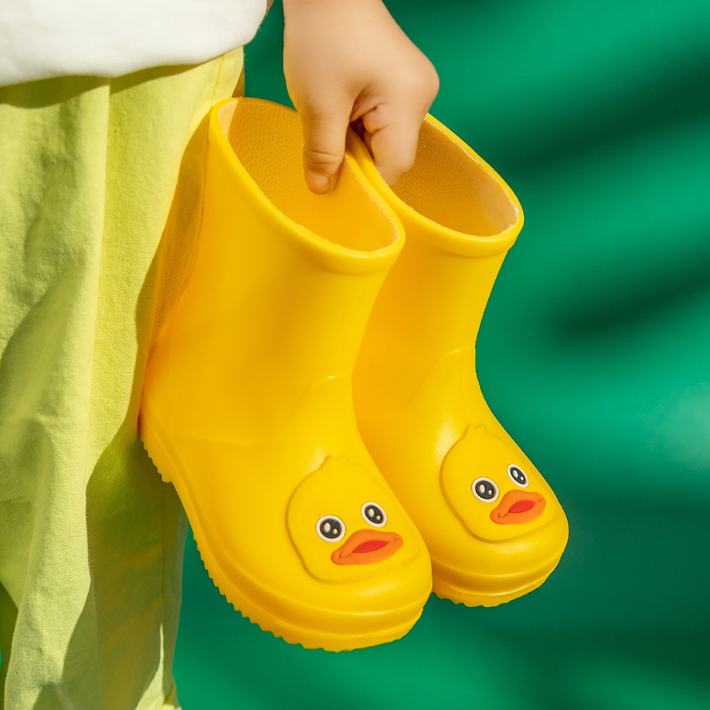 Cute Yellow Duck Kids Rain Boots with Removable Warm Cotton Liner - Waterproof Anti-Slip Toddler Wellies for Foot Length 18CM - Image 2