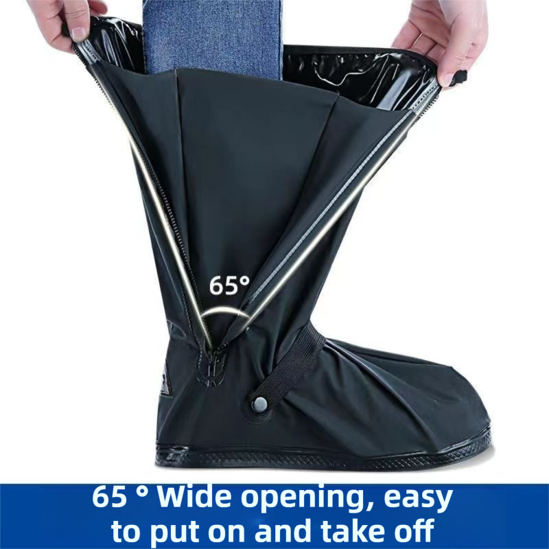A Pair 40CM High-Tube Double-Layer Waterproof Rain Boot Covers - Durable Anti-Slip Reflective Motorcycle Over-Shoes (S Size) - Image 3