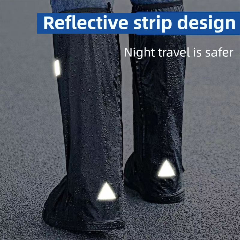 A Pair 40CM High-Tube Double-Layer Waterproof Rain Boot Covers - Durable Anti-Slip Reflective Motorcycle Over-Shoes (S Size) - Image 6