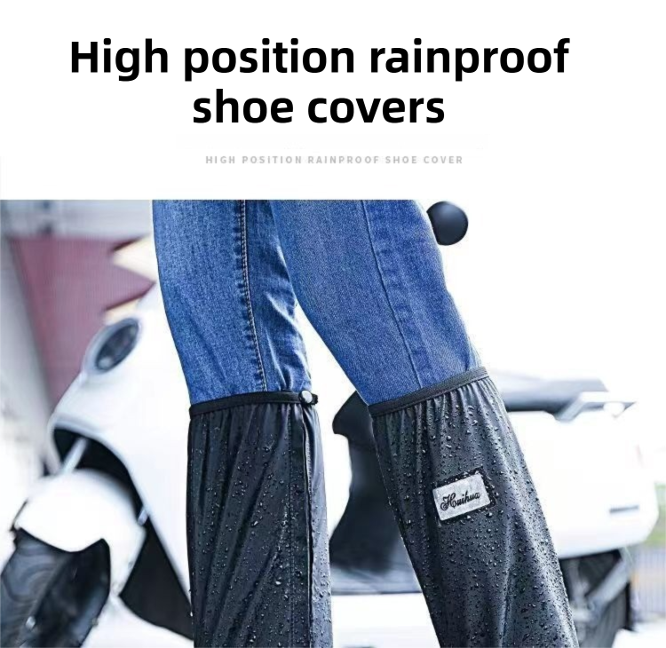 A Pair 40CM High-Tube Double-Layer Waterproof Rain Boot Covers - Durable Anti-Slip Reflective Motorcycle Over-Shoes (L Size) - Image 2