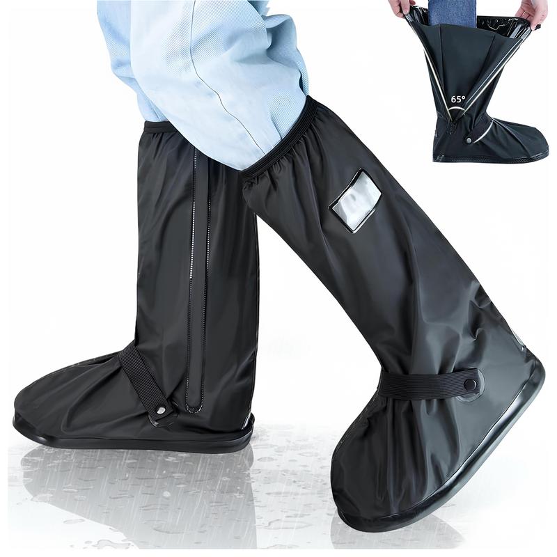 A Pair 40CM High-Tube Double-Layer Waterproof Rain Boot Covers - Durable Anti-Slip Reflective Motorcycle Over-Shoes (XL Size) - Image 1