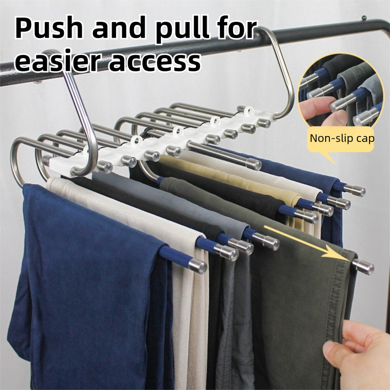 5-Tier Black Stainless Steel Pants Rack and 10-Pack Magic Cascading Hangers Set - Space-Saving Closet Organizer Kit - Image 4