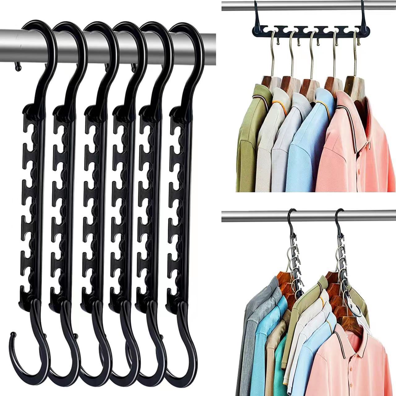 Ultimate Closet Space-Saver Set: 9-Tier Black Stainless Steel Retractable Pants Rack & 10-Pack Multi-Port Magic Hangers - Image 2