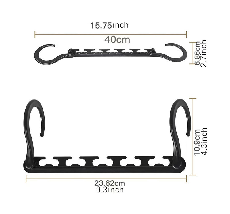 Ultimate Closet Space-Saver Set: 9-Tier Black Stainless Steel Retractable Pants Rack & 10-Pack Multi-Port Magic Hangers - Image 3