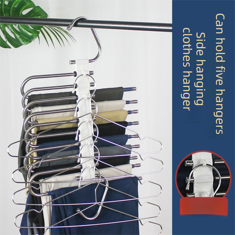 5-Layers Black Stainless Steel Pants Rack with Horizontal / Vertical Modes and Expandable Pull-Out Rods - High-Load Folding Magic Hanger - Image 3