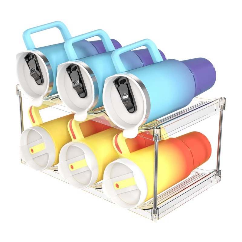 2-Tier Stackable Transparent Cup & Wine Organizer - Detachable Tumbler & Bottle Desktop Rack - Image 1