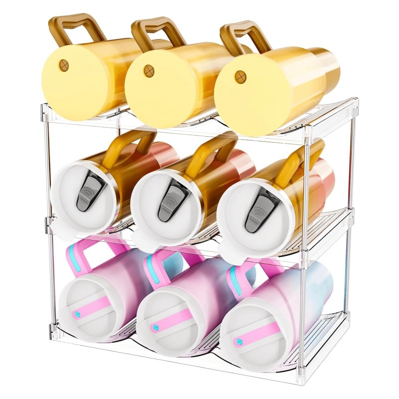 3-Tier Stackable Transparent Cup & Wine Organizer - Detachable Tumbler & Bottle Desktop Rack - Image 1