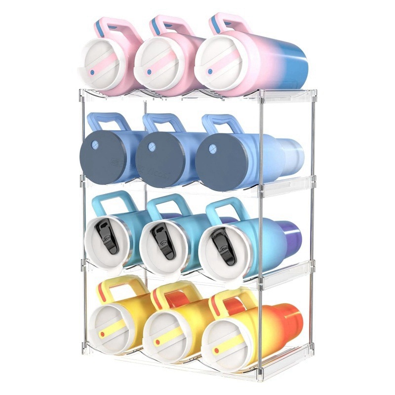4-Tier Stackable Transparent Cup & Wine Organizer - Detachable Tumbler & Bottle Desktop Rack - Image 1