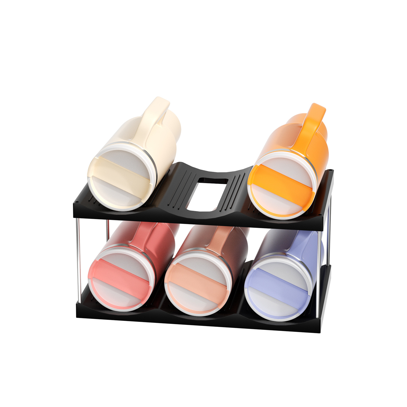 2-Tier Stackable Black Cup & Wine Organizer - Detachable Tumbler & Bottle Desktop Rack - Image 1