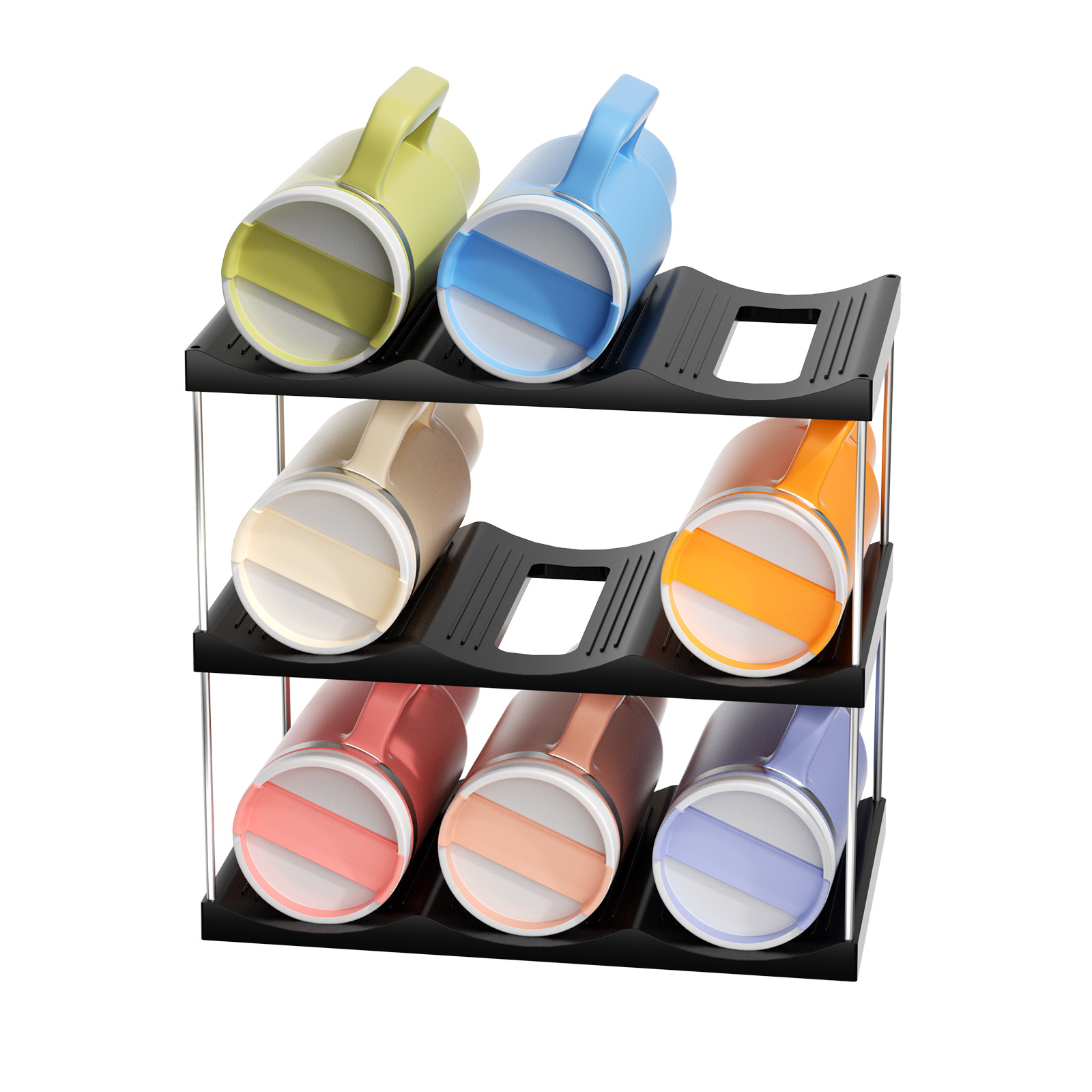 3-Tier Stackable Black Cup & Wine Organizer - Detachable Tumbler & Bottle Desktop Rack - Image 1