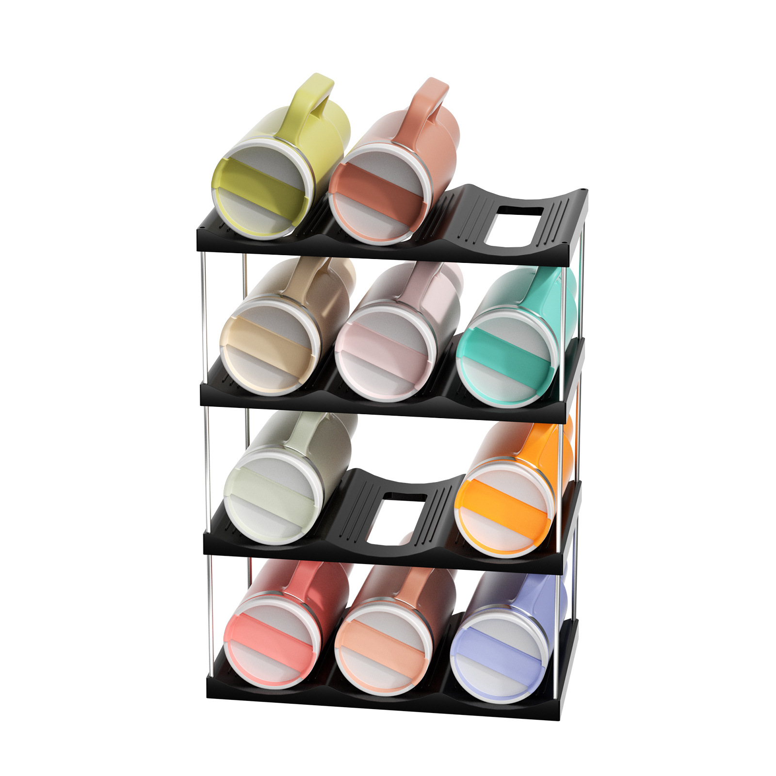 4-Tier Stackable Black Cup & Wine Organizer - Detachable Tumbler & Bottle Desktop Rack - Image 1