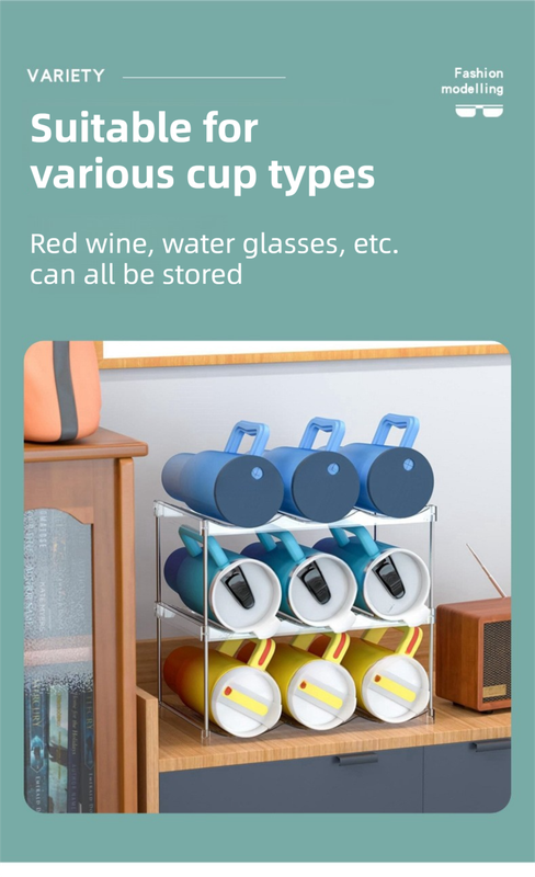 4-Tier Stackable Black Cup & Wine Organizer - Detachable Tumbler & Bottle Desktop Rack - Image 4