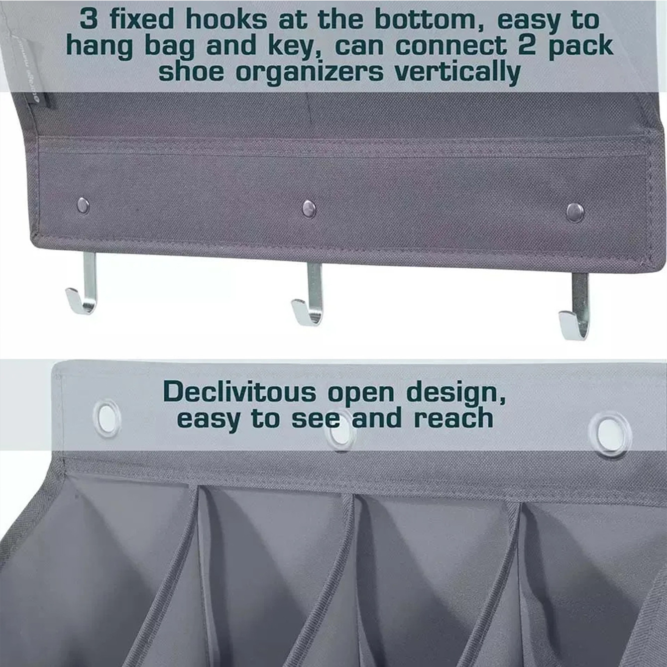 12-Pockets Black Collapsible Over-the-Door Hanging Storage Bag - Space-Saving Shoes & Sundries Wall Holder with Hooks - Image 4