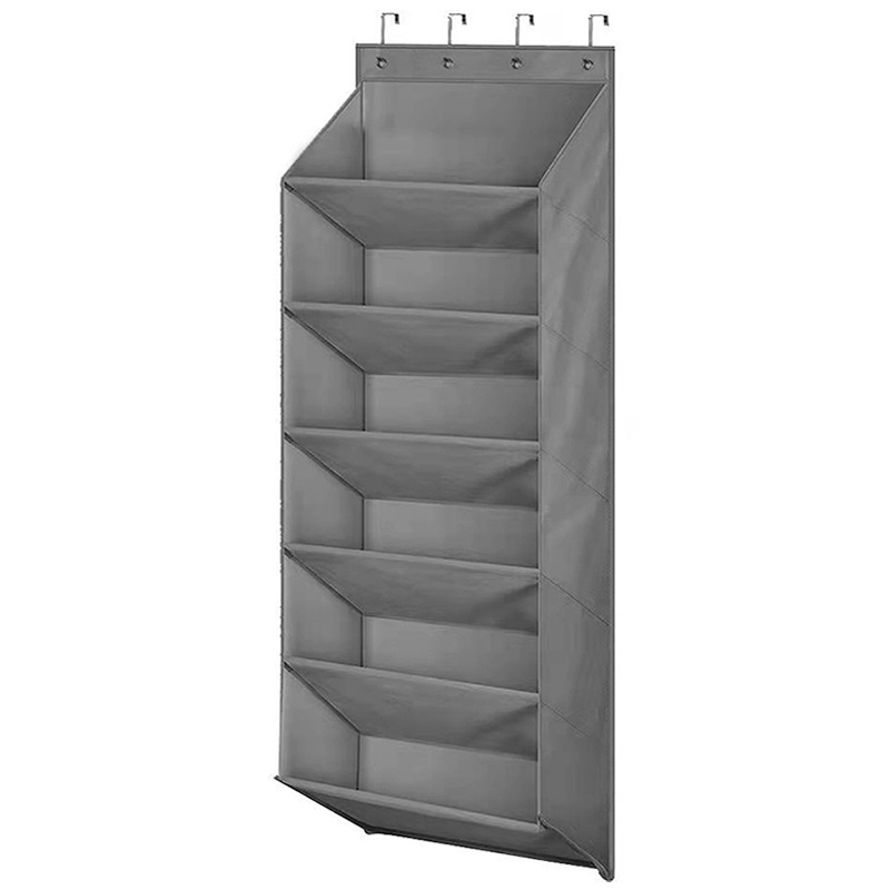 6-Tier Grey Collapsible Over-the-Door Hanging Storage Bag - Space-Saving Shoes & Sundries Wall Holder with Hooks - Image 1