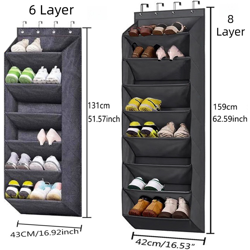 6-Tier Grey Collapsible Over-the-Door Hanging Storage Bag - Space-Saving Shoes & Sundries Wall Holder with Hooks - Image 2