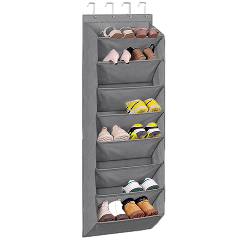 8-Tier Grey Collapsible Over-the-Door Hanging Storage Bag - Space-Saving Shoes & Sundries Wall Holder with Hooks - Image 1