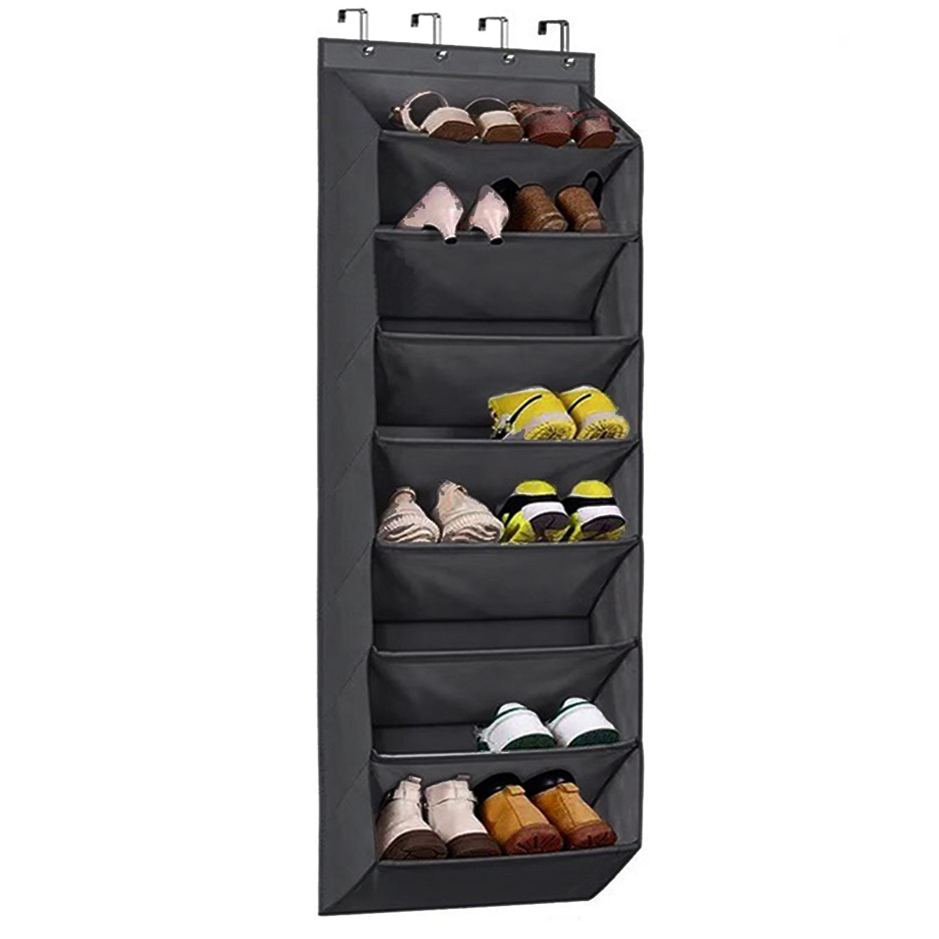 8-Tier Black Collapsible Over-the-Door Hanging Storage Bag - Space-Saving Shoes & Sundries Wall Holder with Hooks - Image 1