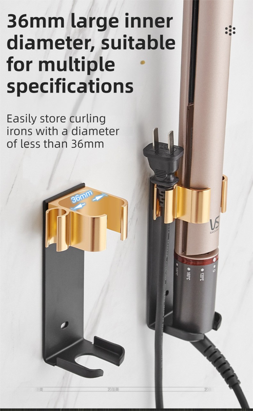 White Wall-Mounted Aluminum Curling Iron Holder with Tidy Cord - Heat-Resistant Hair Straightener Storage Rack for Diameter ≤ 36mm - Image 4
