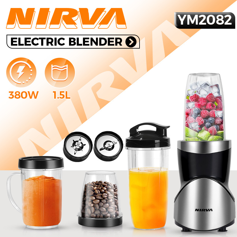 Professional Multifunctional Juicer with 4 Cups & 2 Blade Heads - 1.5L Large Capacity & 380W High Power Blender, Grinder & Smoothie Maker - Image 1