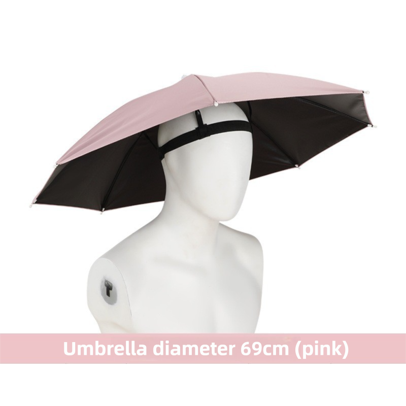 Pink Foldable Sun & Rain Umbrella Hat (Diameter 69CM) - 99% UV Potective and Wind/Rainproof Fishing Umbrella with Elastic Headband - Image 1
