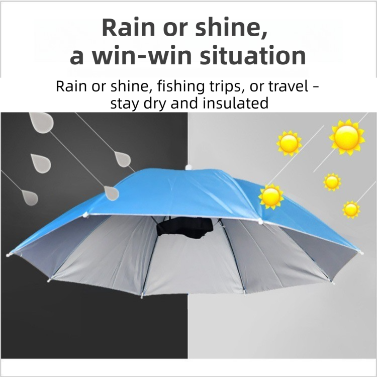 Royal Blue Foldable Sun & Rain Umbrella Hat (Diameter 69CM) - 99% UV Potective and Wind/Rainproof Fishing Umbrella with Elastic Headband - Image 2