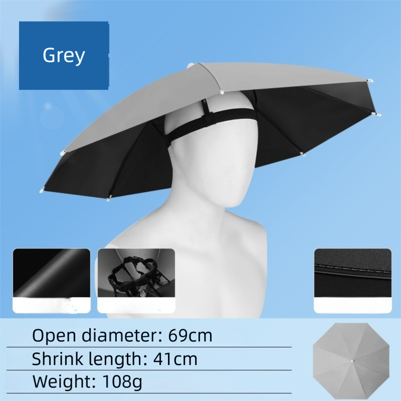 Haze Blue Foldable Sun & Rain Umbrella Hat (Diameter 69CM) - 99% UV Potective and Wind/Rainproof Fishing Umbrella with Elastic Headband - Image 1