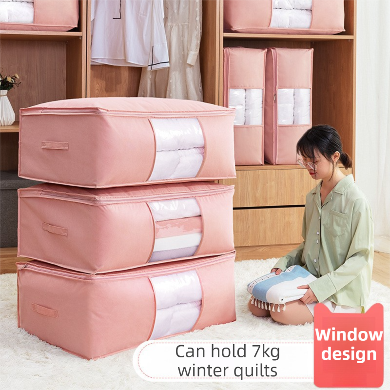 2-Pack Grey Large Quilt & Clothes Storage Bag (63X43X22CM) - Breathable Wardrobe Organizer with Clear Window & Double Zippers - Image 5