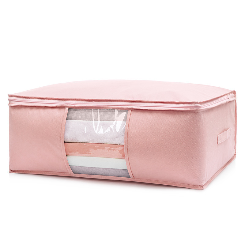 2-Pack Pink Large Quilt & Clothes Storage Bag (63X43X22CM) - Breathable Wardrobe Organizer with Clear Window & Double Zippers - Image 1