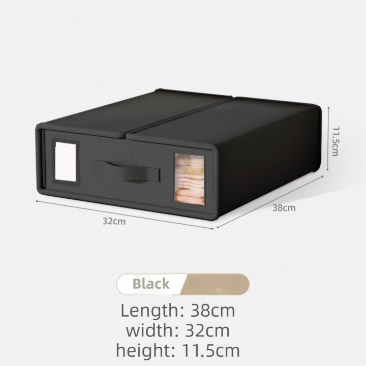 2-Pack Black Foldable Bedding Storage Box with Zipper & Handle - Wardrobe Drawer Closet Organizer for Duvet Covers & Clothing (38x32x12CM) - Image 1