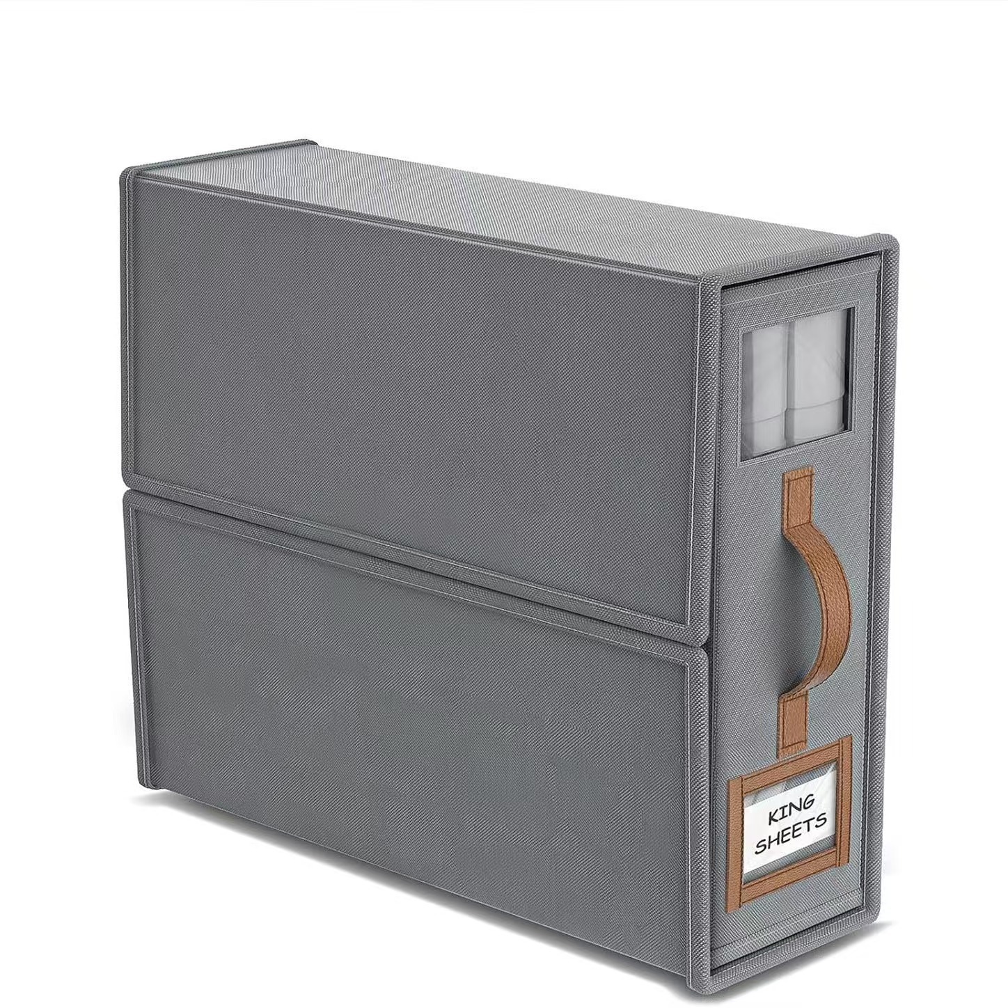 2-Pack Grey Foldable Bedding Storage Box with Zipper & PU Leather Handle - Wardrobe Drawer Closet Organizer for Duvet Covers & Clothing (38x32x12CM) - Image 1
