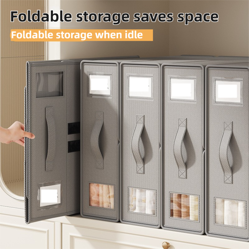 2-Pack Grey Foldable Bedding Storage Box with Zipper & PU Leather Handle - Wardrobe Drawer Closet Organizer for Duvet Covers & Clothing (38x32x12CM) - Image 2