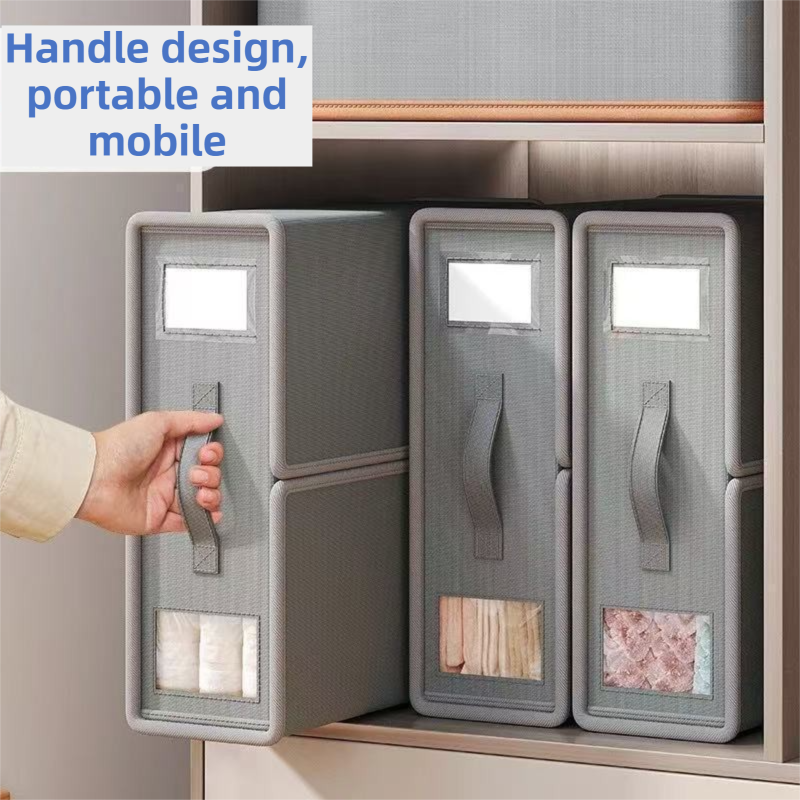 2-Pack Beige Foldable Bedding Storage Box with Zipper & PU Leather Handle - Wardrobe Drawer Closet Organizer for Duvet Covers & Clothing (38x32x12CM) - Image 4