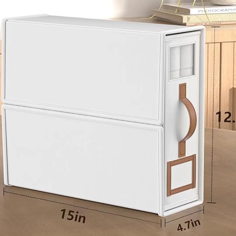 2-Pack White Foldable Bedding Storage Box with Zipper & PU Leather Handle - Wardrobe Drawer Closet Organizer for Duvet Covers & Clothing (38x32x12CM) - Image 1