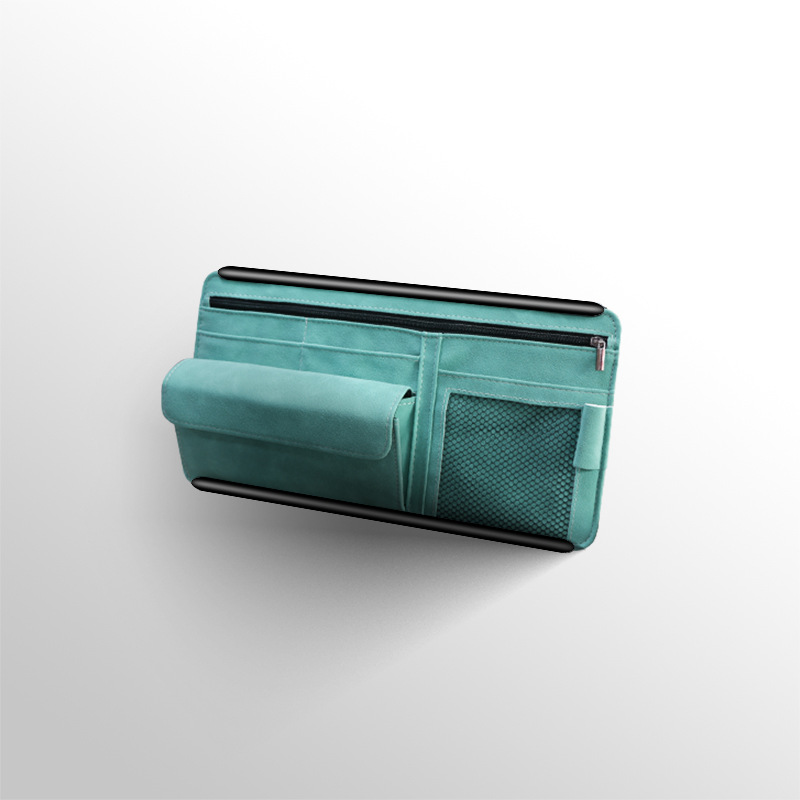 Blue Faux Suede Car Sun Visor Organizer with Spring Strap - Multi-Functional Eyewear Case & Card Holder - Image 1