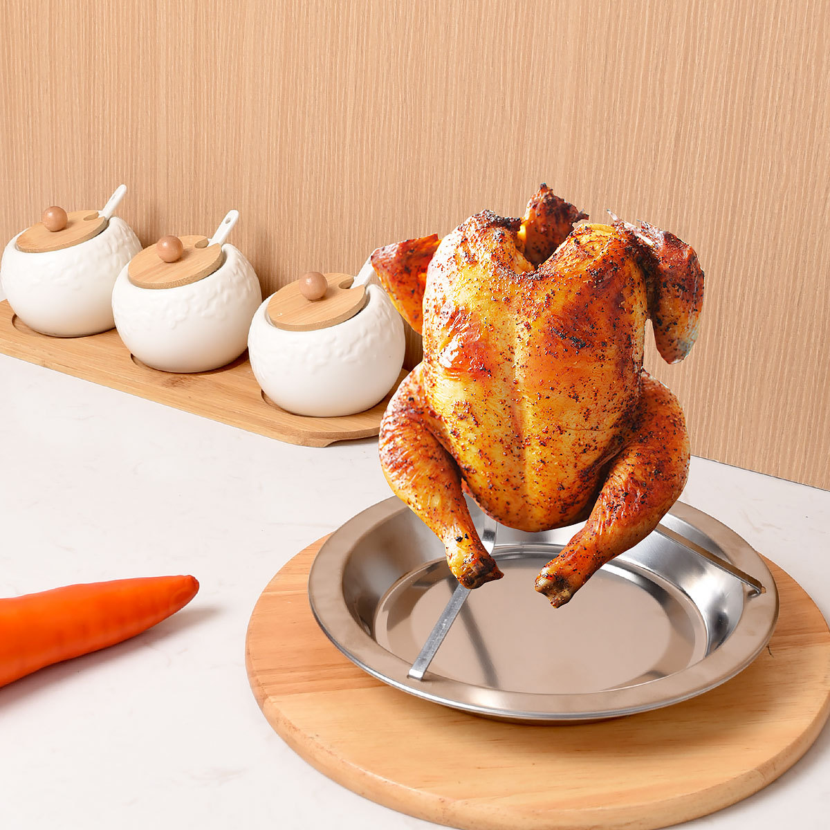2-Pack Portable Vertical Chicken Roaster with Oil-Filtering Pan - 430 Stainless Steel Detachable Beer Can Chicken Rack - Image 1