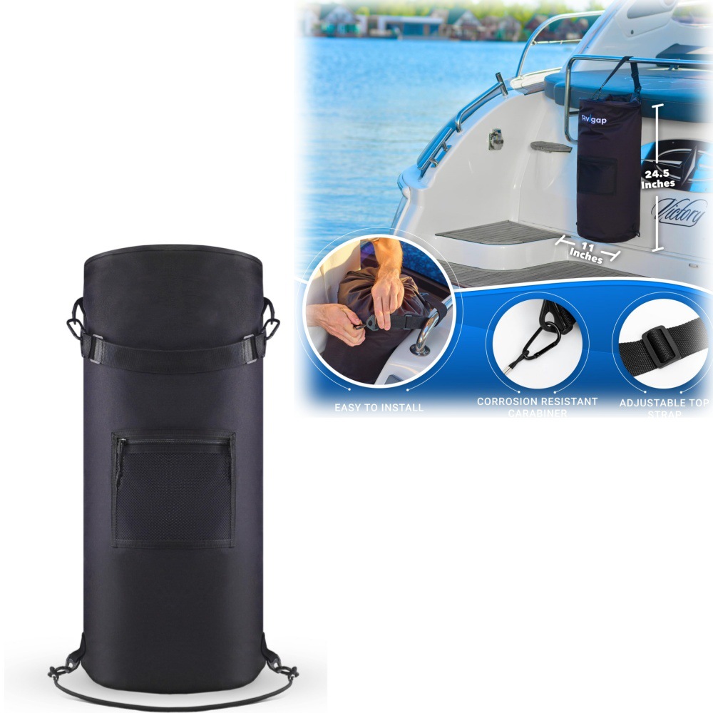 10-Gallon Black Foldable Boat Waste Organizer with 1 Roll of Trash Bag - Anti-Ant & Odor-Control, Secure Hold at High Speed - Image 1