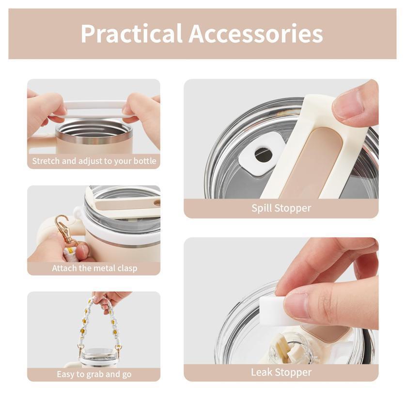 10-Piece White Accessory Bundle for Stanley Quencher 30/40oz - Includs Premium Silicone Straw Covers, Protective Boot & Charms Set - Image 4