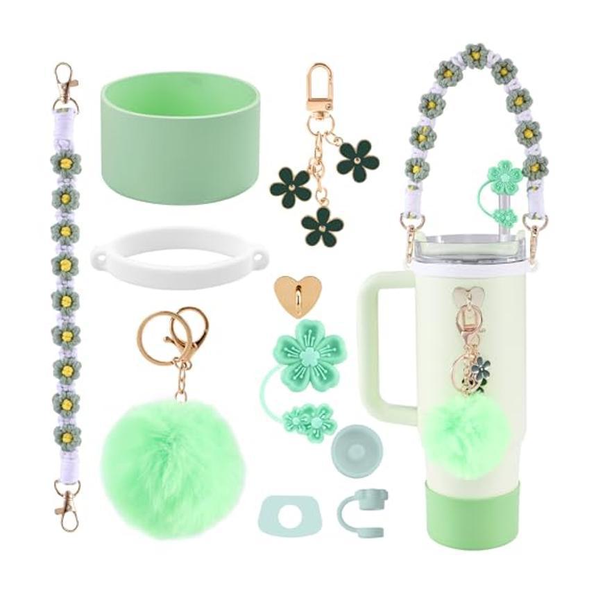 10-Piece Green Accessory Bundle for Stanley Quencher 30/40oz - Includs Premium Silicone Straw Covers, Protective Boot & Charms Set - Image 1