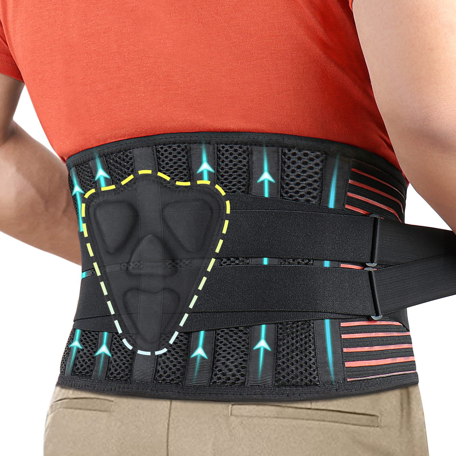 XXL Size Black Double-Compression Sports Waist Trimmer with 4 Steel Plates and 2 Spring Stays for Strength Training & Back Protection - Image 1
