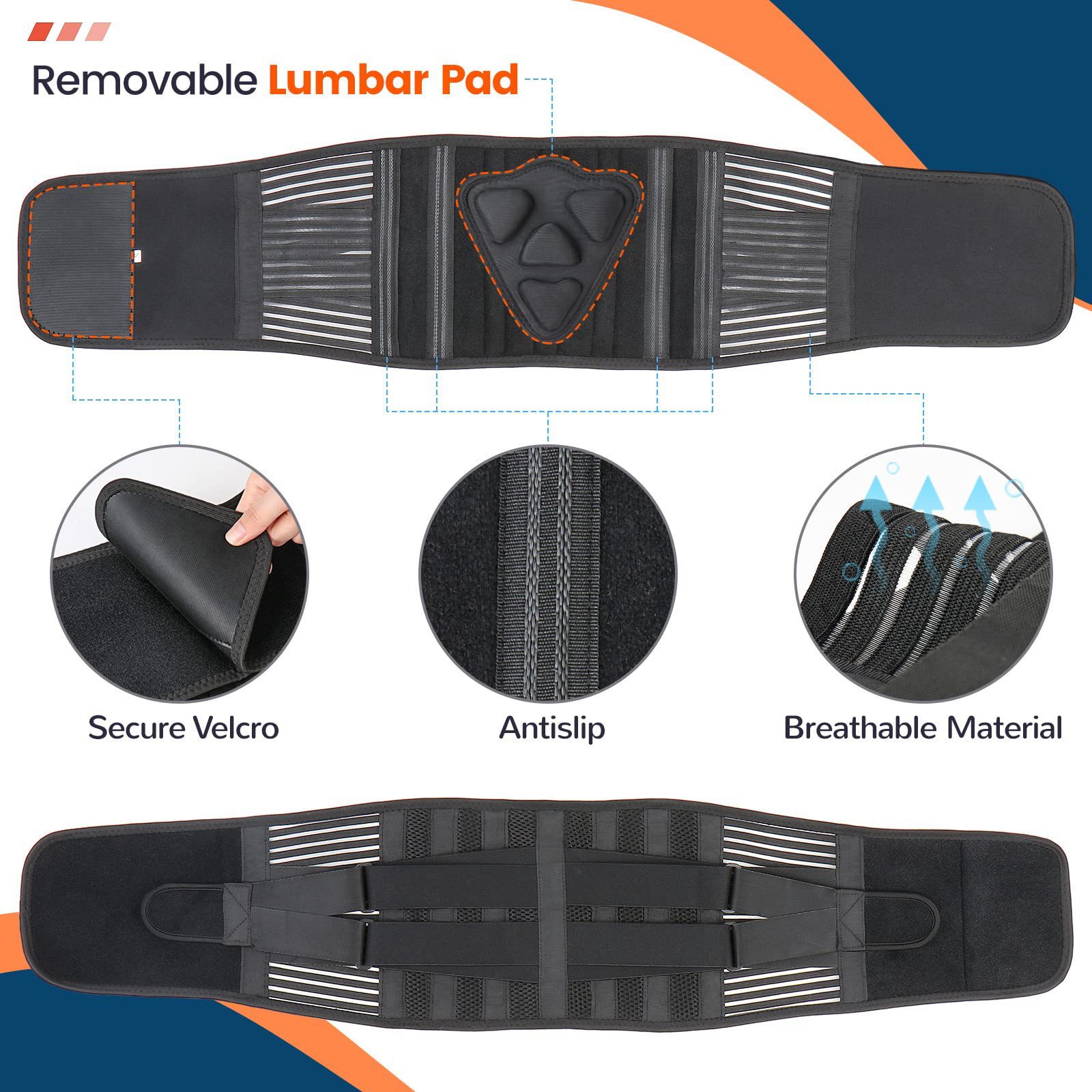XXL Size Black Double-Compression Sports Waist Trimmer with 4 Steel Plates and 2 Spring Stays for Strength Training & Back Protection - Image 3