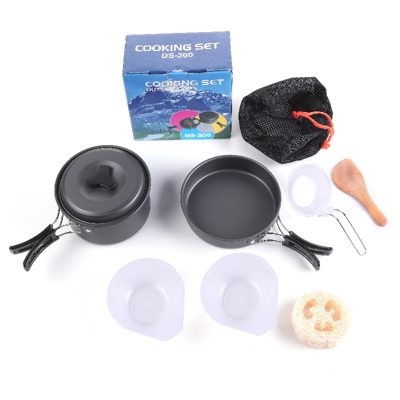 8-Piece Black Lightweight Outdoor Camping Cookware Set - 1/2 Person Portable High-Efficiency Thermal Cooking Nested Kit - Image 1