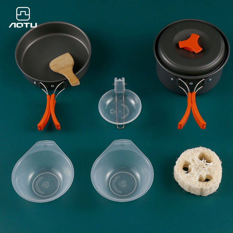 8-Piece Black Lightweight Outdoor Camping Cookware Set - 1/2 Person Portable High-Efficiency Thermal Cooking Nested Kit - Image 2