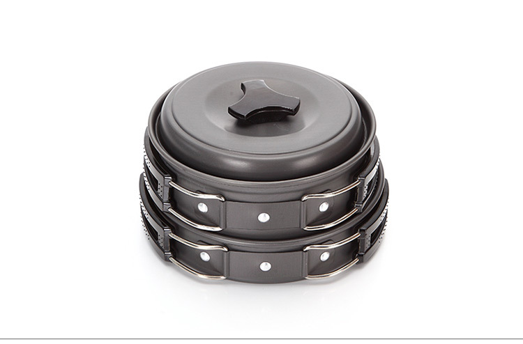 8-Piece Black Lightweight Outdoor Camping Cookware Set - 1/2 Person Portable High-Efficiency Thermal Cooking Nested Kit - Image 3