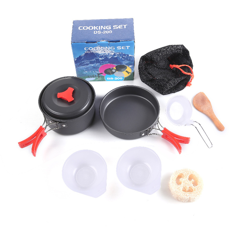 8-Piece Orange Lightweight Outdoor Camping Cookware Set - 1/2 Person Portable High-Efficiency Thermal Cooking Nested Kit - Image 1