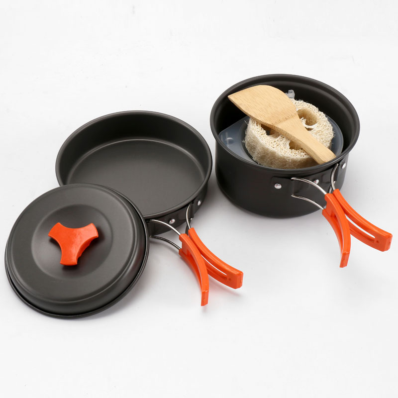 8-Piece Orange Lightweight Outdoor Camping Cookware Set - 1/2 Person Portable High-Efficiency Thermal Cooking Nested Kit - Image 3